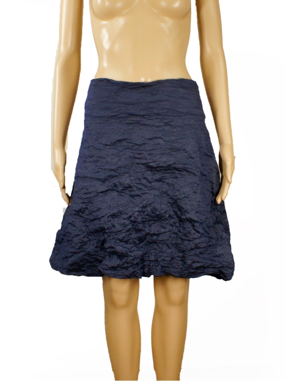 Sarah Pacini Deep Midnight Navy Blue Crinkle Abstract Skirt